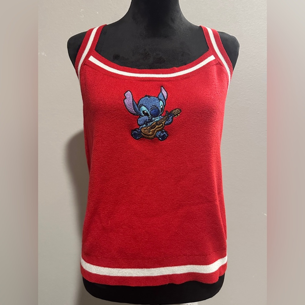 Stitch Ukulele Red Sweater Tank | Hot Topic | Size XL (Fits juniors L) (GB5)